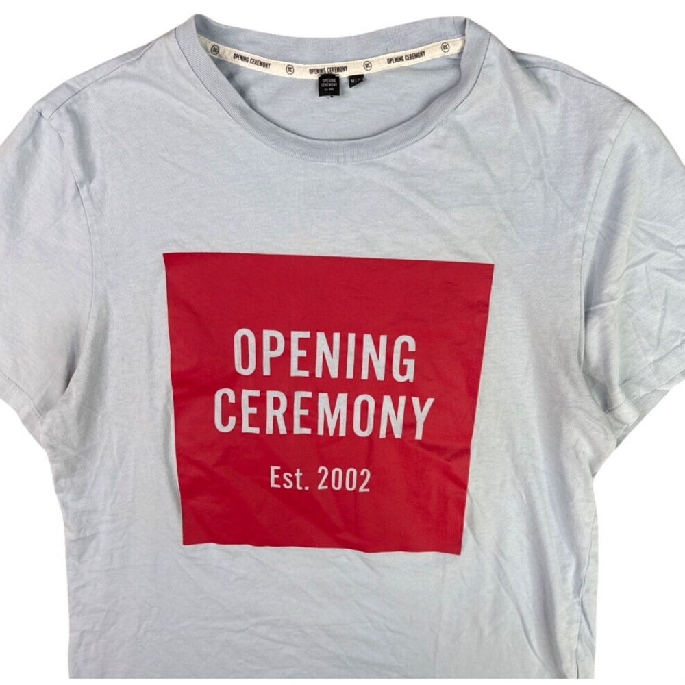 Opening Ceremony Womens M T-Shirt Blue Red Box Logo Graphic Tee Short Sleeve